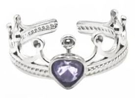 Anillo de acero quirurgico corona con cubic violeta y pequeños strasses cristal